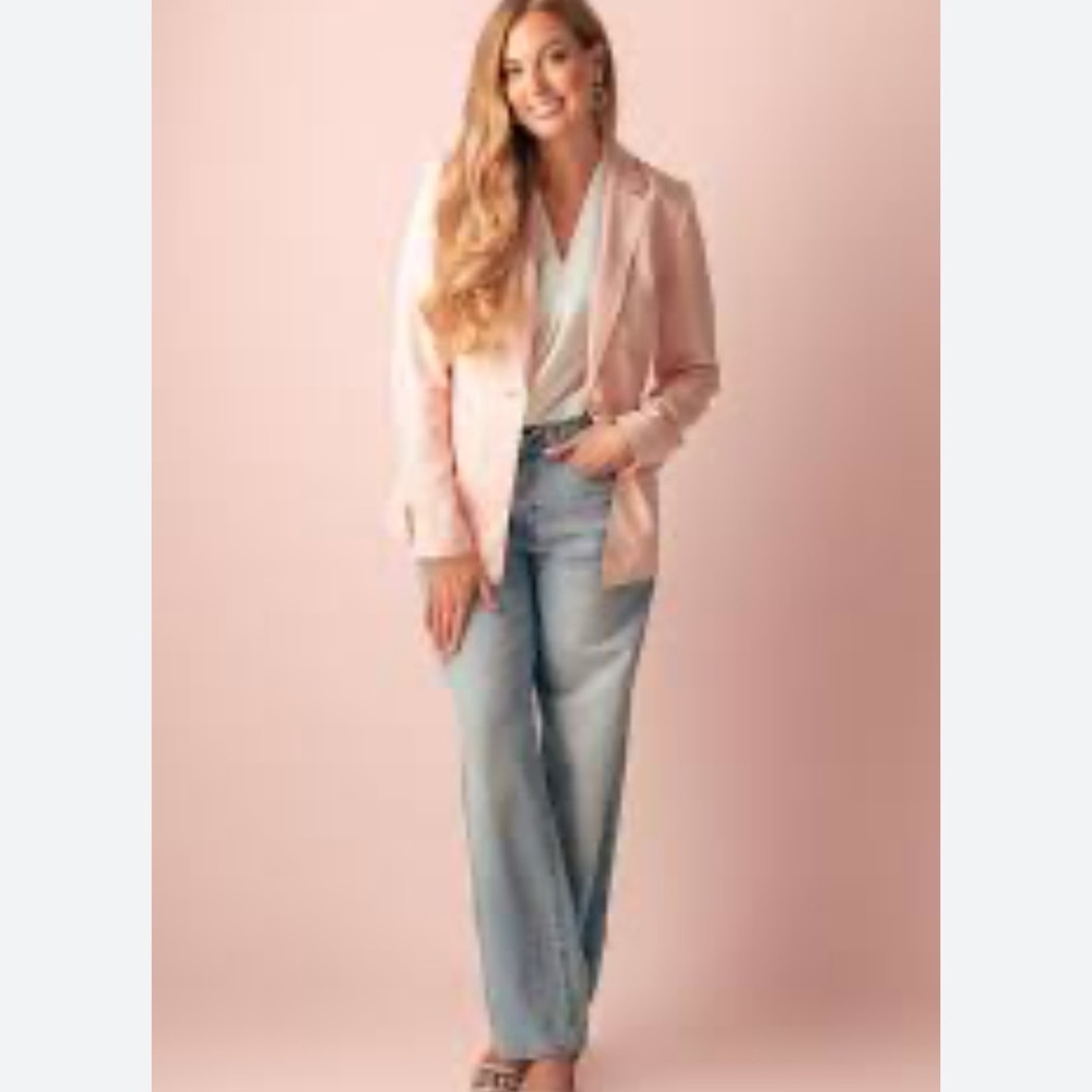 LOFT light pink blazer single button front lyocell linen‎ blend suit jacket Sz 0 - Picture 2 of 9